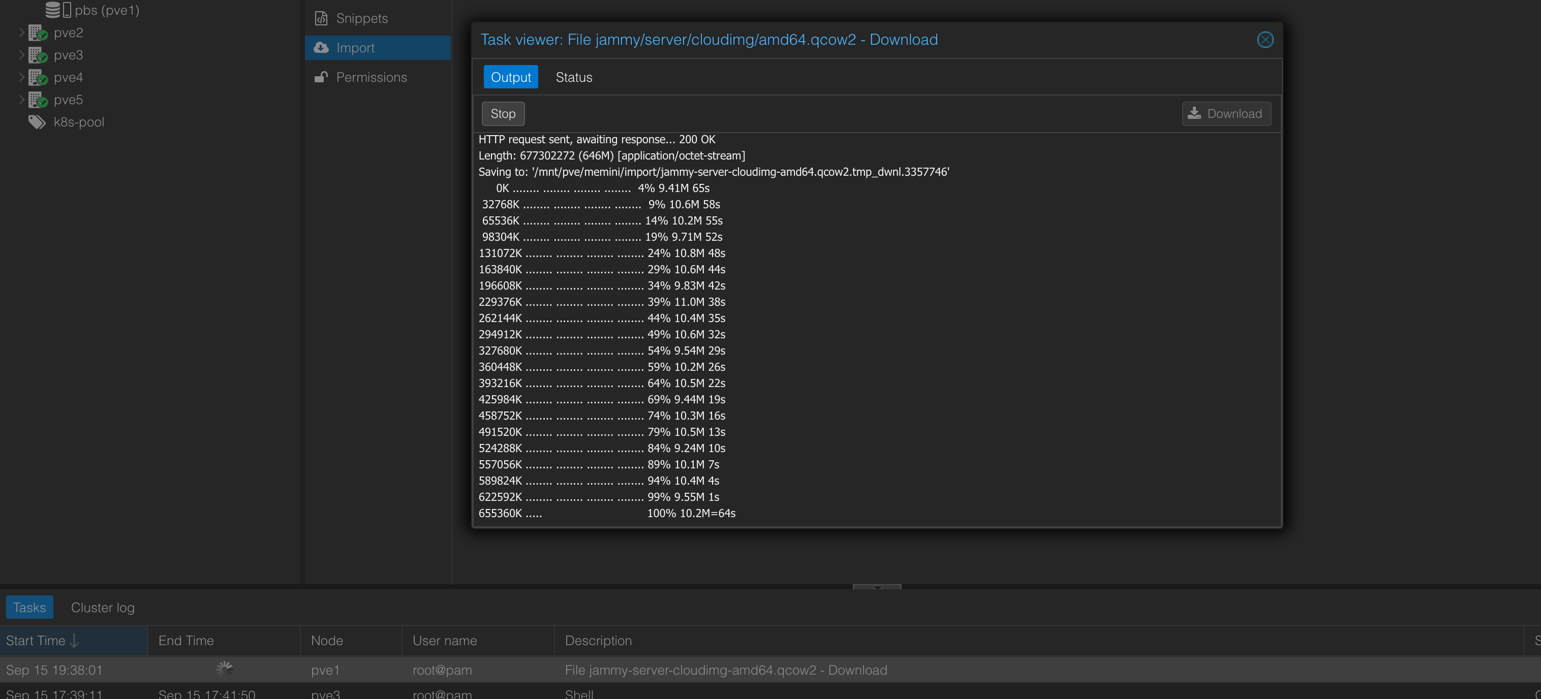 Мониторинг создания VM через веб-интерфейс Proxmox